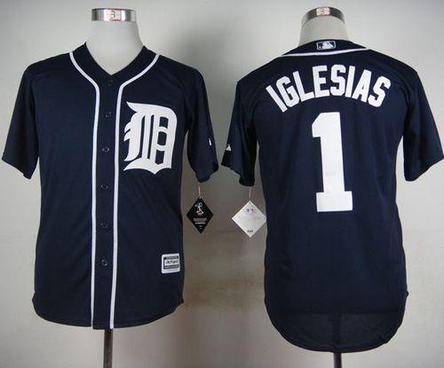 Tigers #1 Jose Iglesias Navy Blue Cool Base Stitched MLB Jersey